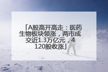 A股高开高走：医药生物板块领涨，两市成交近1.3万亿元，4120股收涨